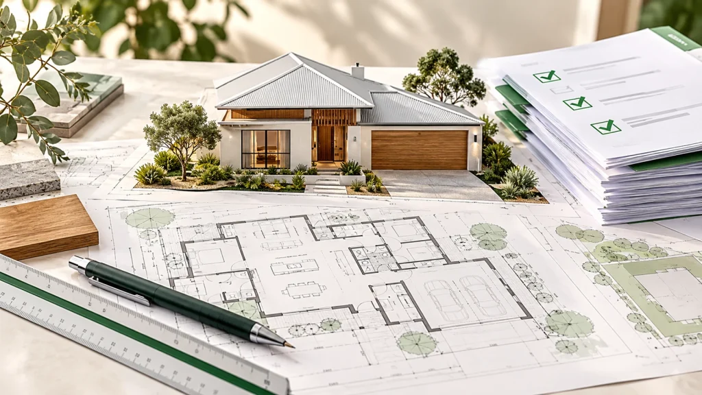 Illustrative house model, floor plans and planning documents for the WA drafting and approval process